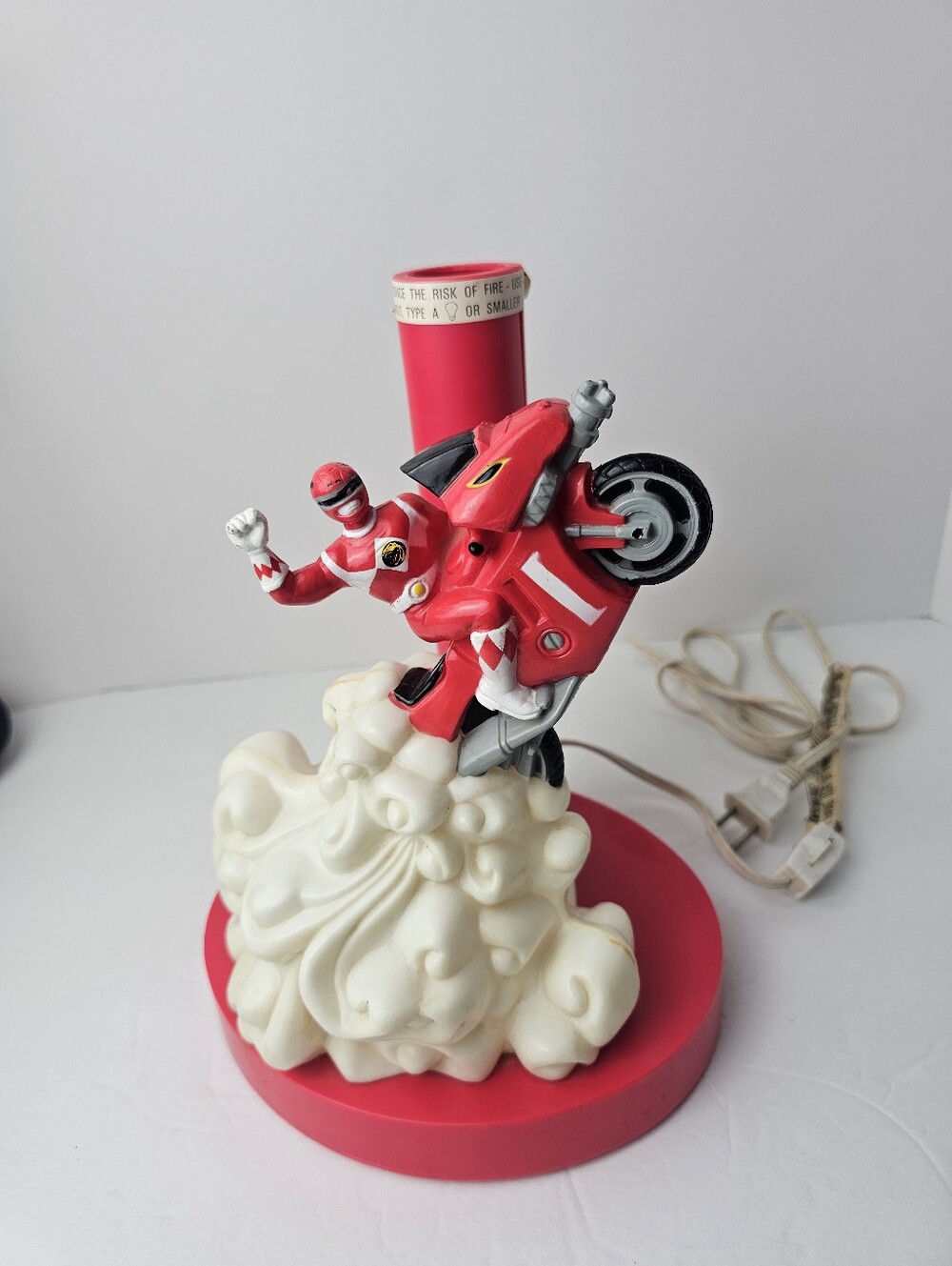 Vintage 1994 Mighty Morphin Power Rangers Red Ranger Table Lamp Motorcycle Cloud